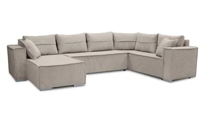 Image de AX LIVING Canapé d'angle grand Lovere 314 cm - Canapé beige avec fonction sommeil & tissu structuré