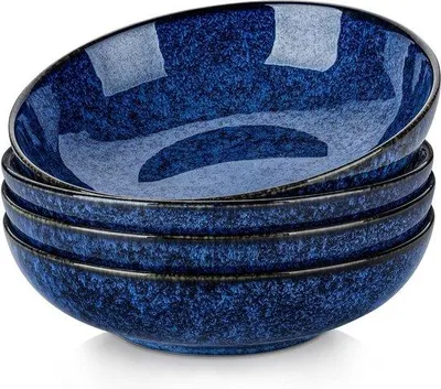 Image de Lot de 4 bols à pâtes profonds, 1140 ml, bleu, en céramique