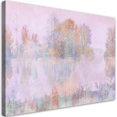Produktbild von Leinwandbild blick auf den see 120x80 cm Feeby rosa wandbild bereit zum aufhängen