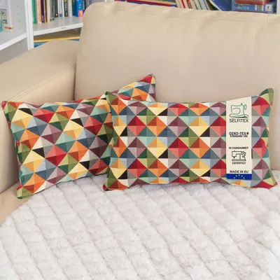 Produktbild von Selfitex 2er Set Bunte Couchkissen 30x50 cm, Sofakissen mit Füllung und Bezug, kuschelweiches Lesekissen, dekoratives Fernsehkissen, Deko- und Kopfkissen, Rückenkissen, Muster: Pyramid
