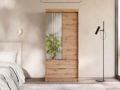 Obrázek produktu pro Úzká šatní skříň 103 cm se zrcadlem AFESI - dub artisan
