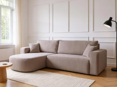 Produktbild von VENASI Ecksofa mit Schlaffunktion & Bettkasten Tokio, Braun Cordstoff