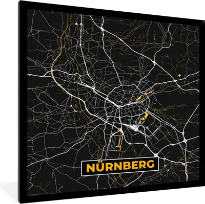 Produktbild von MuchoWow® Gerahmtes Poster Nürnberg - Stadtplan - Karte - Gold - Deutschland 40x40 cm - Poster mit Schwarzem Bilderrahmen Wandposter Rahmen Foto Bilder - Mit Rahmen - Wanddekoration Schlafzimmer
