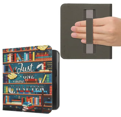 Produktbild von kwmobile Schutzhülle für Kobo Kobo Libra Colour / Tolino Vision Color Hülle - eReader Flip Case mit Handschlaufe und Auto Sleep Funktion - Bibliothek