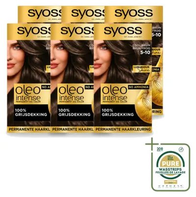 Obrázok produktu pre 6 x SYOSS Oleo Intense 5-10 trvalá farba na vlasy – chladivá hnedá – balenie s 6 kusmi