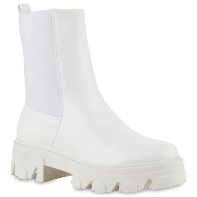 Produktbild von VAN HILL Damen Stiefeletten Plateau Boots Stiefel Profil-Sohle Schuhe 835598, Farbe: Weiß, Größe: 40