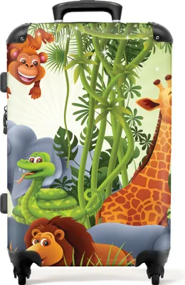 Produktbild von NoBoringSuitcases.com® Großer Koffer - Dschungeltiere - Pflanzen - Kinder - Elefant - Giraffe - Löwe - Kombinationsschloss TSA - Hartschalen Trolley 4 Rollen - 72 liter - Reisekoffer - 66 cmKoffer Mittelgroß 67x43x25 cm, 72L,