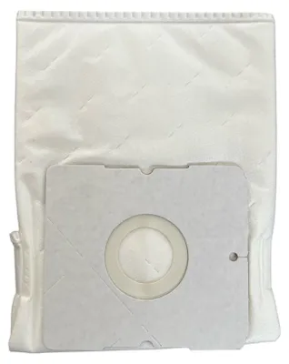 A white vacuum cleaner bag with a gray cardboard attachment.