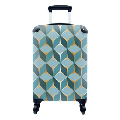 Produktbild von MuchoWow® Koffer Handgepäck Trolley Rollkoffer Kleine Reisekoffer mit 4 Rollen - Gold - Blau - Muster - Cabin Size < 55x40x23 cm & 55x40x20 cm - Fotokoffer - Kabinenkoffer - Boardgepäck - Reise-Box - Reisekoffer - Reisegepäck - Koffer mit Bild - Trolley für Kinder