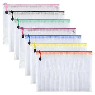 Obrázek produktu pro Dokumentové obaly A5, síťovina, 7 kusů, PVC, voděodolné, rozměry 23,5 x 17 cm, barevné
