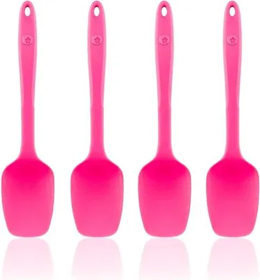 Image de Lot de cuillères de cuisine en plastique rose pour cuisiner et servir