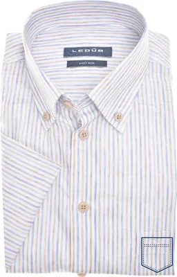 Produktbild von Ledub Hemd Kurzarm Modern Fit Neue normale Passform blau beige gestreift Baumwolle