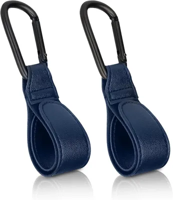 Produktbild von Kinderwagenhaken – 2 Stück. Buggy-Klemmen für Kinderwagen. Kinderwagenhaken. Lederner Kinderwagen-Taschenhalter