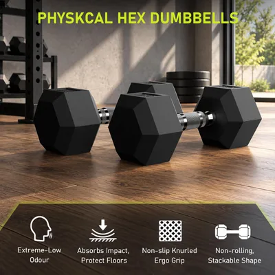 Produktbild von Hantel, hexagonal – 22,5 kg – PVC-Beschichtung – Schwarz – Fitnessbereich