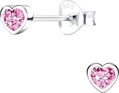 Produktbild von Herz Ohrringe Kinder: Zirkonia Ohrstecker Silber 925 Pink