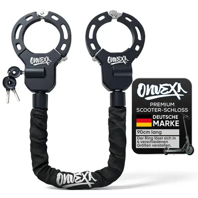 Produktbild von ONVEXA Handschellenschloss 90 cm ohne Tasche - E-Scooter Schloss und Fahrradschloss aus gehärtetem Stahl mit 3 Schlüsseln