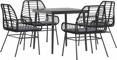 Produktbild von vidaXL 5-tlg. Garten-Essgruppe mit Kissen Schwarz Poly Rattan Glas