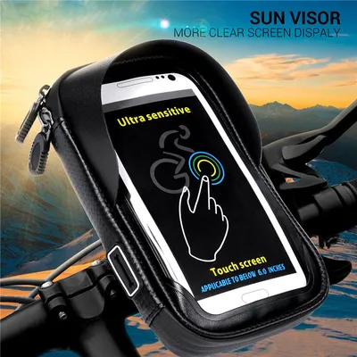 Immagine prodotto di 6,0 Pollici impermeabile bicicletta Mobile Phone Holder Stand Moto Mandlebar Mount Borsa per iPhone X Samsung LG Huawei Nero