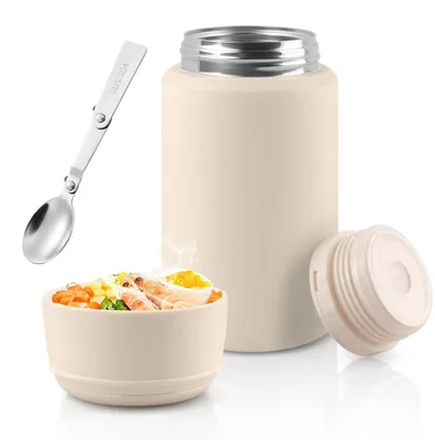 Immagine prodotto di Contenitore termico per alimenti da 750 ml, colore bianco, con cucchiaio in acciaio inossidabile