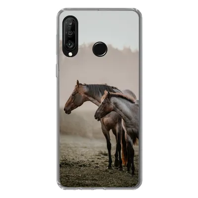 Produktbild von MuchoWow® Handyhülle Schutzhülle Hülle für Huawei P30 Lite Pferde - Nebel - Wiese Silikon Softcase Handy Hülle - Handyhülle