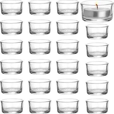 Produktbild von Belle Vous Teelichtgläser Set Votivkerzenhalter Glas (24er Pack) Teelichter Glas 4,5 cm Dm & 2,5 cm Höhe - Teelicht Glas für Heimdekoration,