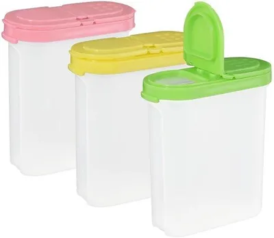 Productafbeelding van Ibenzoa® Set – 3 transparante, luchtdichte opbergdozen voor de keuken | BPA-vrij kunststof, 11,7 x 3,8 x 8,5 cm, stapelbaar, geel/groen/roze