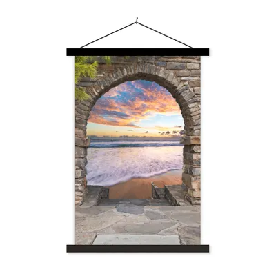 Produktbild von MuchoWow® Textilposter Abend - Meer - Strand - Aussicht 60x90 cm mit schwarzem Rahmen - Poster Wohnzimmer
