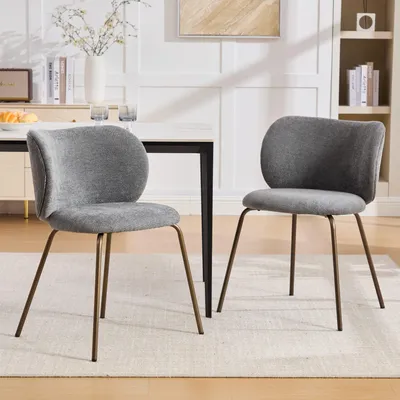 Produktbild von 2er-Set Esszimmerstühle Chenille Polsterstuhl mit Ergonomischer Rückenlehne Bronze-Metallbeine Grau