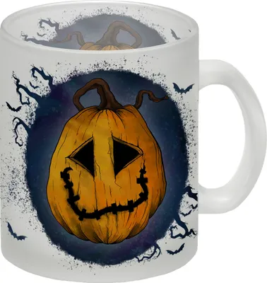 Produktbild von Glas Tasse mit Halloween Kürbis Motiv