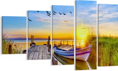 Produktbild von Bild auf Leinwand - Leinwandbild - See Boot Wasser - 100x60cm - Wand Bild - Wanddeko - Wandbilder - Leinwanddruck - Bilder - Kunstdruck - Wanddekoration - Leinwand bilder - Wandkunst - EG100x60-3983