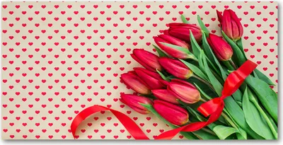 Produktbild von Tulup® Glas-Bild - 100x50 -Wandkunst - Wandbild hinter gehärtetem Sicherheitsglas  - Blumen & Pflanzen - Tulpen Herzen - Rot