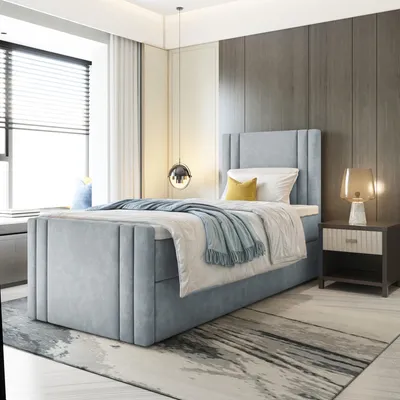 Produktbild von Bett Boxspringbett BEST MINI mit Fußteil, TOPPER T25, Bettkästen - Einzelbett, Stauraum, Schlafzimmer,Polsterbett (100x200, Grau - ITAKA 50)