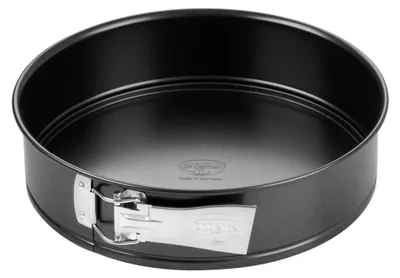 Produktbild von Dr. Oetker Springform Ø 26 cm, Kuchenform mit Flachboden, runde Backform aus Stahl mit Antihaftbeschichtung (Farbe: schwarz)