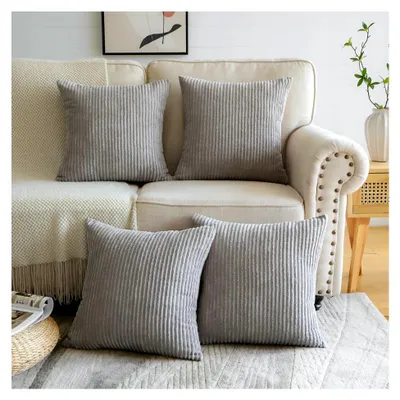 Produktbild von 4er Set Kissenbezüge aus Kordsamt 45x45 cm, Dekorative Zierkissenbezüge in Beige