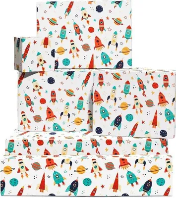 Produktbild von Weltraum Geschenkpapier weiß 6 Bögen