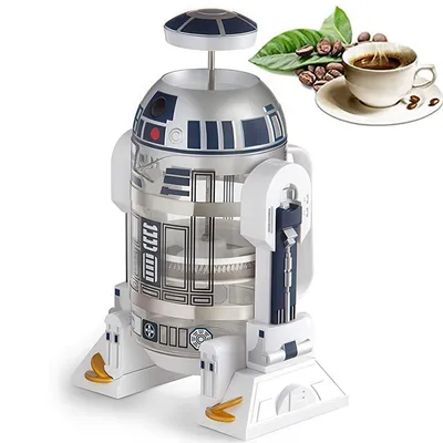 Produktbild von Kaffee French Press, Roboter Motiv Kaffeekanne 960ml, Glasbehälter, Edelstahl Kolben, BPA-frei, Kaffeezubereiter für Heimgebrauch