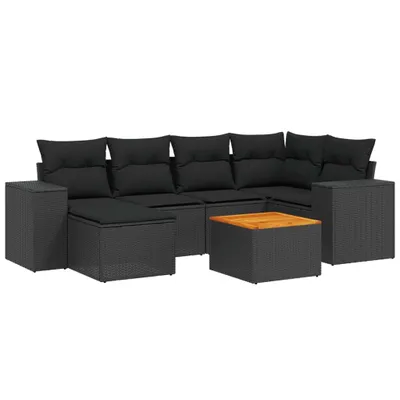 Produktbild von vidaXL 7-tlg. Garten-Sofagarnitur mit Kissen Schwarz Poly Rattan