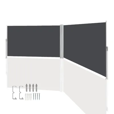 Immagine prodotto di Jiubiaz Tenda da sole doppia estensibile Protezione dalla vista Protezione dal vento Terrazza Protezione solare Tenda laterale Tende da sole in alluminio Grigio 160x600cm