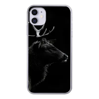 Produktbild von MuchoWow® Handyhülle Schutzhülle Hülle für iPhone 11 Hirsch - Schwarz - Porträt - Geweih - Tiere Silikon Softcase Handy Hülle - Handytasche