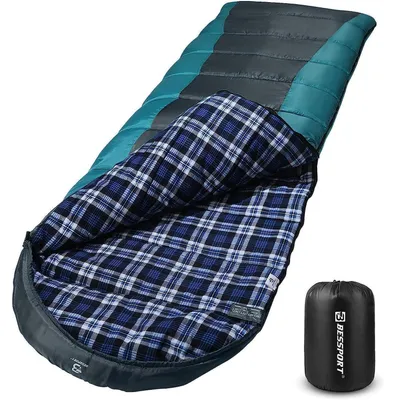Productafbeelding van Slaapzak, flanel, geschikt voor 3-4 seizoenen, temperatuurbereik 10°C-20°C, groen, zwart, licht waterdicht, warm