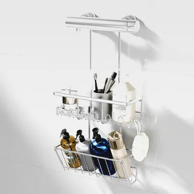 Produktbild von Duschablage zum hängen Duschregal Ohne Bohren - Shampoo Halterung für Dusche Duschkorb Badezimmer Organizer, Dusche Halterung Shower Shelf (Silber