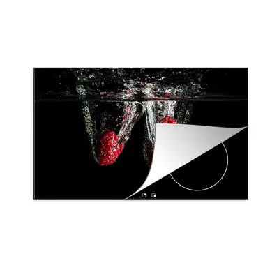 Obrázek produktu pro KitchenYeah® Krycí deska na sporák maliny - ovoce - zátiší - voda - černá - červená , 81x52cm, dekorace do kuchyně, keramická krycí deska na sporák, krycí deska na varnou desku