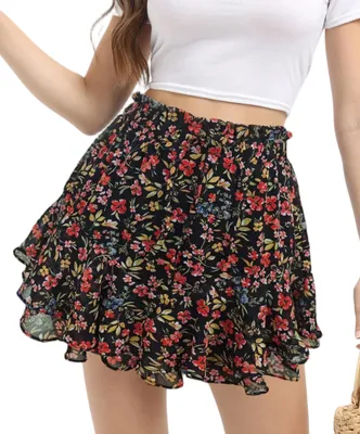 Immagine prodotto di Pantaloncini in chiffon da donna, vita alta, colore rosso