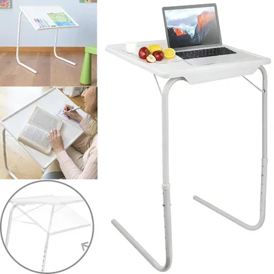 Image de Table d'appoint, table de chevet, table basse, table d'appoint pour canapé, table pour ordinateur portable, table pliante, 3 hauteurs réglables, table pliable pour salon, chambre, facile à assembler, blanche