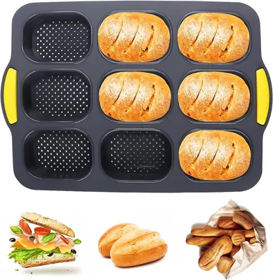 Immagine prodotto di Stampo in silicone, con 9 cavità, resistente al calore da 40 a 230°C, ideale per baguette e filoni di pane