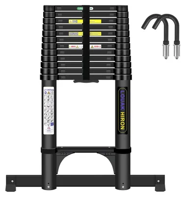 Teleskopleiter 5,05 m mit Haken, Aluminium, rutschfest, 17 Stufen