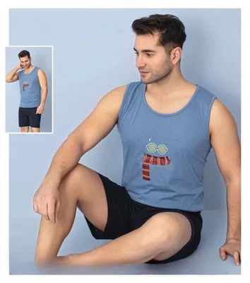 Zdjęcie produktu dla Herren Pyjama Pyjama Schlafanzug Shorty Hellblau L Kurzarm 2 Teiler C-71