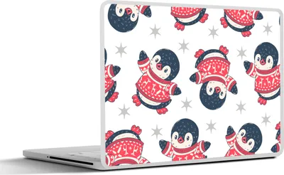 Produktbild von MuchoWow® Laptop Aufkleber Sticker Cover Pinguin - Muster - Sterne 31x22.5 cm - Laptop-Deko
