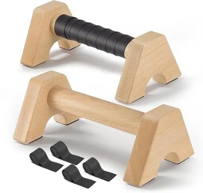 Produktbild von Holz-Push-Up-Griffe, 2 rutschfeste und stabile Griffe für sichere Liegestützen und Handstand, ideal für Krafttraining und Fitness