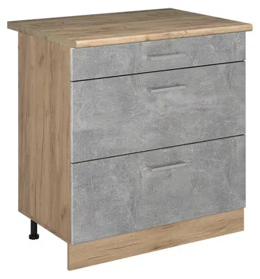 Productafbeelding van Keukenonderkast Vicco R-Line Beton/Goudkleurig Eiken 80 cm met 3 laden goudkleurig eiken werkblad, Model 72433